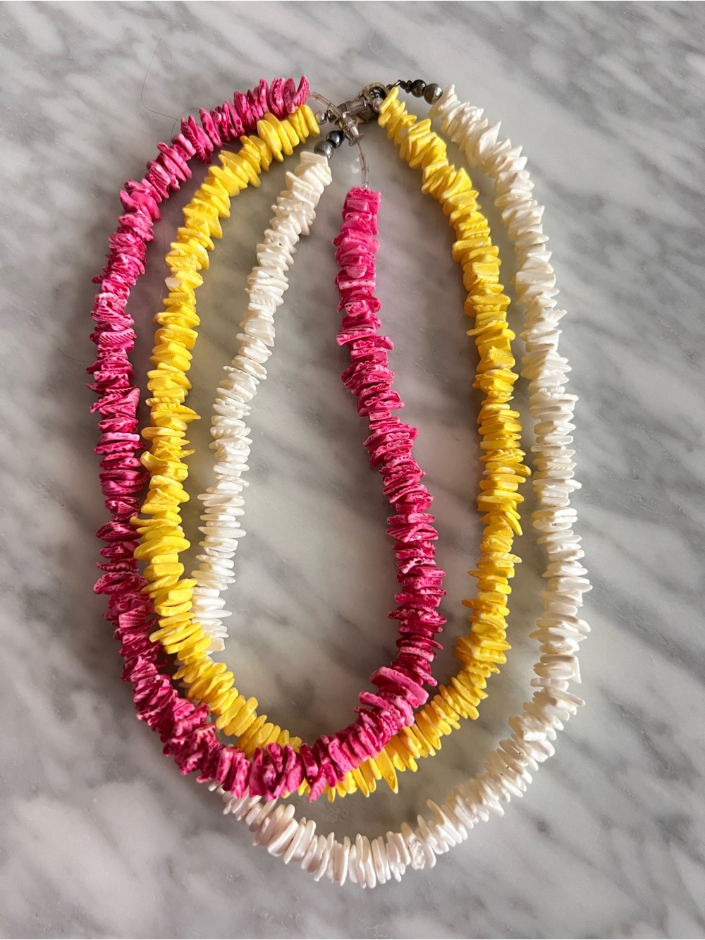 Vintage Shell Necklaces Set in Pink, Yellow & White